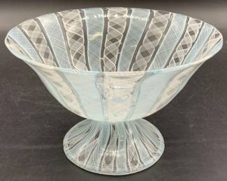 Murano Crystal Latticino Zanfirico Footed Bowl
