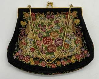 Vintage Floral Needlepoint Tapestry Handbag
