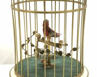 Chirping Bird in Brass Birdcage Music Box, Germany
