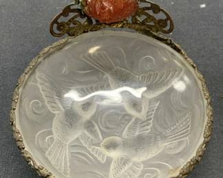 French Ormolu Frosted Glass Bird Trinket Dish
