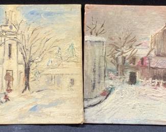 2 Vntg Snowy Landscape Oil Paintings On Boards
