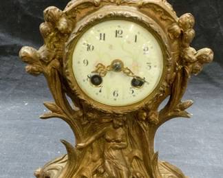 Antique Gilt Brass Mantel Clock with Cherub

