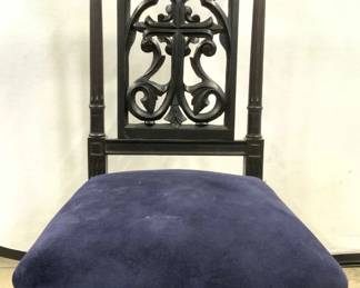 Antq Wood French Prie Dieu Chair Velvet Uph
