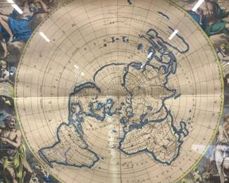 Antique Stlye FlatEarth HandColored Map Lithograph
