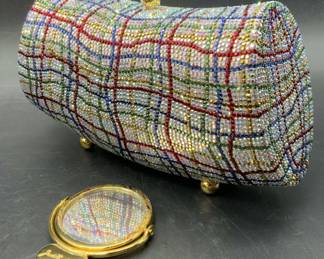 JUDITH LEIBER Footed Multicolor Crystal Minaudiere
