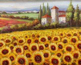 Framed Sunflower Landscape Oil Painting
