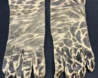 Black & White Leather Animal Print Gloves
