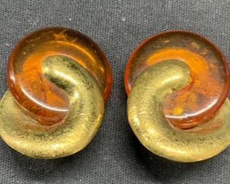 FABRICE PARIS Gold Tn Amber Style Earrings, France
