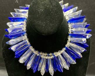 Blue & Colorless Crystal Statement Necklace
