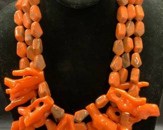 Red Lucite Coral Branch Statement Necklace
