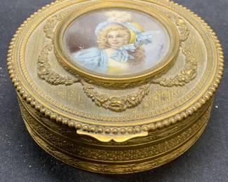 Vintage Gilt Hand Painted Jewelry Box
