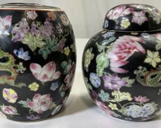 Signed Lot 2 Asian Porc Ginger Jars Lidded Vessels
