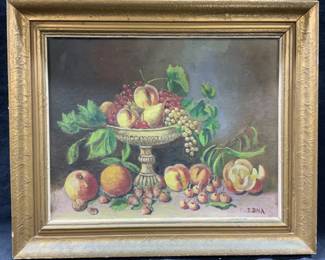 E.Bina Signed Peaches & Cherries Oil Painting
