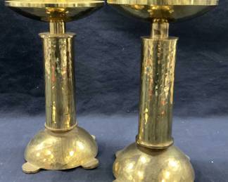 2 1964 Footed & Hammered Swiss Brass Candle Sticks
