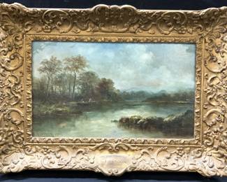 E.J.Baldon Signed Lake Landscape Oil Painting
