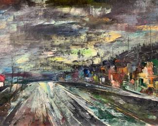 Signed Impressionist Style Cityscape Oil Painting
