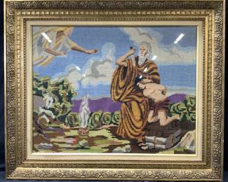 Framed Needlepoint Abraham & Issac Biblical Scene
