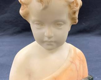 Signed Greiniet Carved Marble Child Bust

