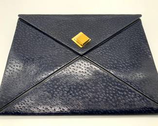 JACOMO Paris, Navy Blue Leather Envelope Clutch
