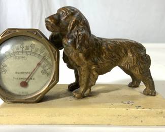 ROCHESTER Antq Gilt Metal Spaniel Thermometer

