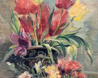 M.Proust Signed Vtng Floral Oil Painting

