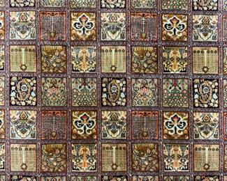 Vintage Handmade Fringed Silk Oriental Rug
