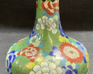 Chinese Green Cloisonne Floral Vase
