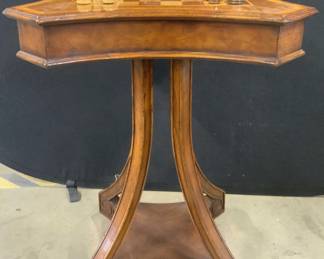 Antique Inlaid Chess Table W/ Chess Pieces
