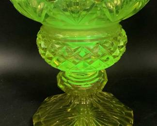 Vntg Cut Uranium Footed Glass Vessel
