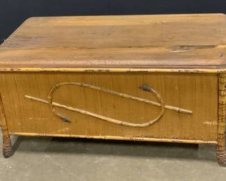 Antique Wooden Chest W/ Woven Overlay
