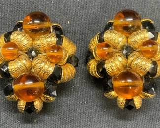 Vintage Gold Tone Amber Style Earrings
