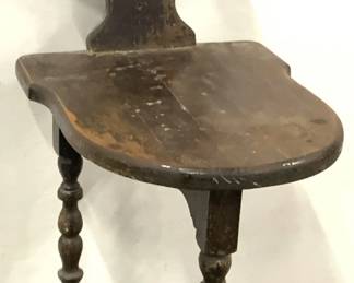 Antique Folk Art Carved Wood Three Legged Chair
