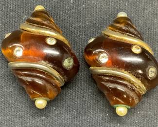 KENNETH LANE Amber Tone Shell Earrings
