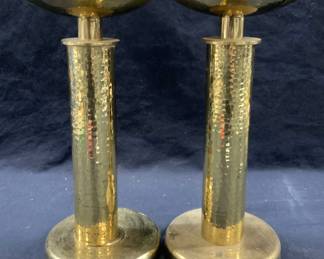 Pr 1964 MCM Swiss Hammered Brass Candlesticks
