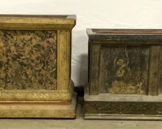 Lot 2 Vntg Asian Wooden Planters W Lids
