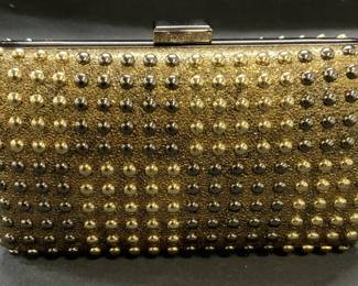 SONDRA ROBERTS Gold Leather Studded Handbag
