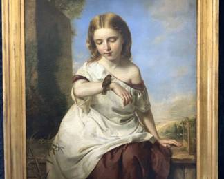 3ft10in Peele Signed Antique Oil Painting 1853
