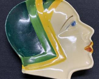 Sgn Art Deco Head of Woman Ceramic Trinket Dish
