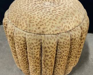 Vintage Leopard Print Upholstered Ottoman
