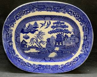 Vintage Blue Willow Porcelain Platter, England
