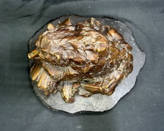 Large Bronze Bear Sleeping on Log Scuplture