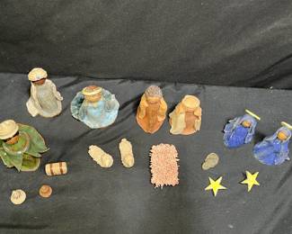 14 Pc. Clay Nativity Set Signed C Clifton