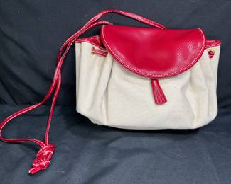 Bottega Veneta Cream Canvas& Red Leather Purse