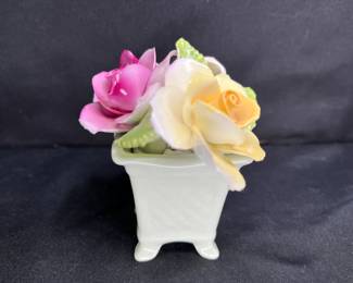 Thorley Bone China Roses in Square Vase Figurine