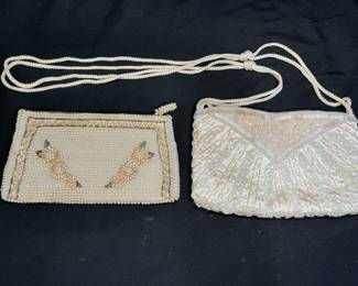 2 Vintage White Beaded Evening Bags