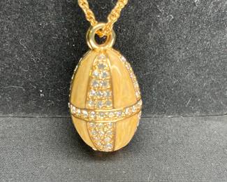 VTG Swarovski Enameled Egg Locket Necklace