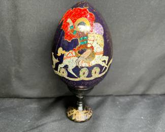 Asian Lacquered Egg on Wooden Base