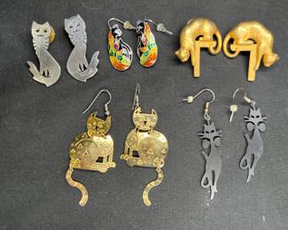 5 Pair Vintage Stylized Cat Earrings
