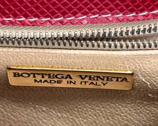 Bottega Veneta Cream Canvas& Red Leather Purse
