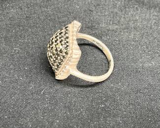 Art Deco Dangle Earrings & Faceted Hematite Ring